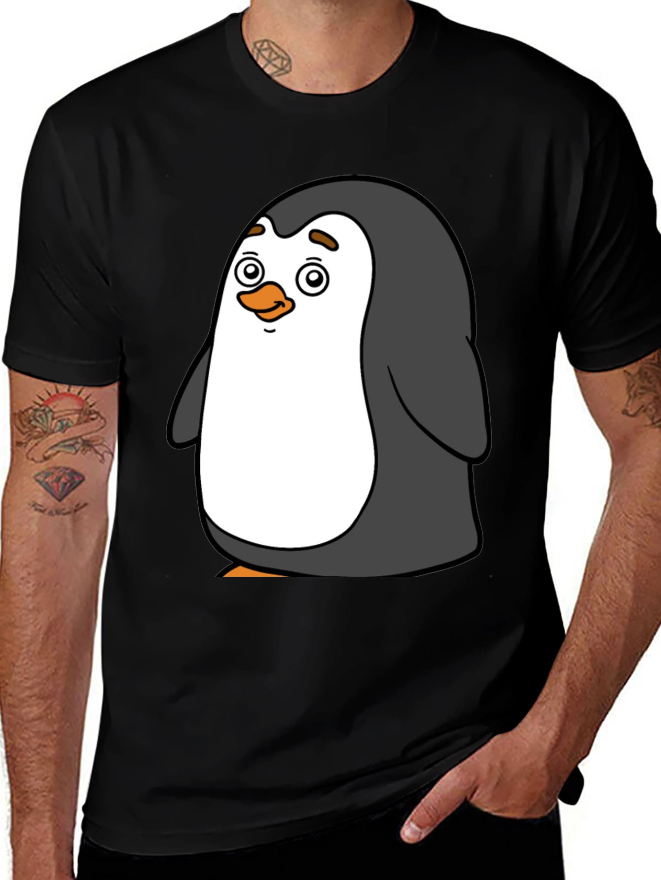 Cute Penguin Graphic Tee - Black