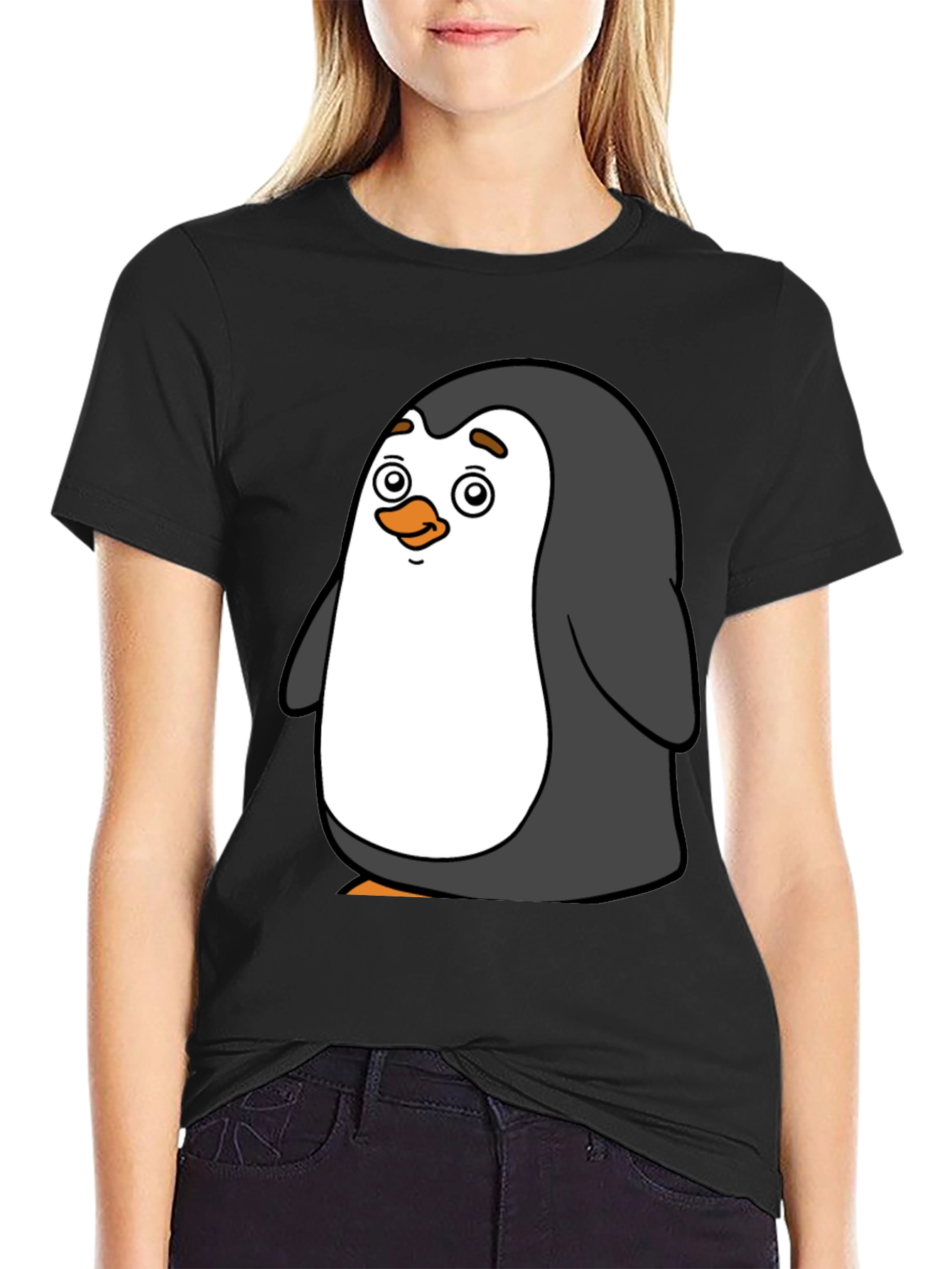 Cute Penguin Graphic Tee - Black