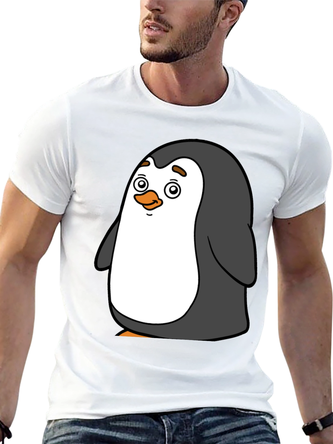 Cute Penguin Graphic Tee - Black