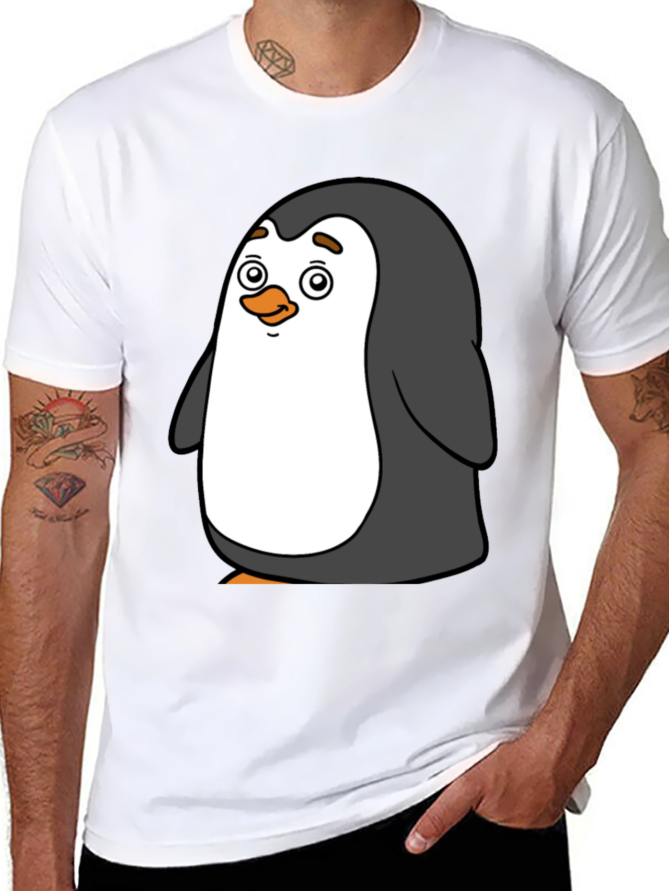 Cute Penguin Graphic Tee - Black