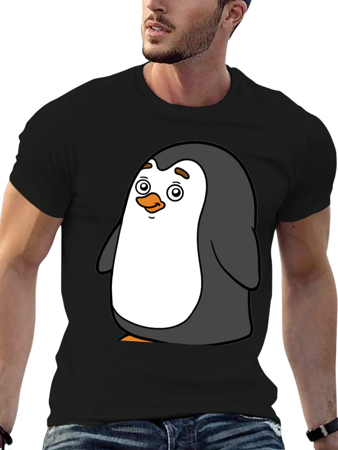 Cute Penguin Graphic Tee - Black
