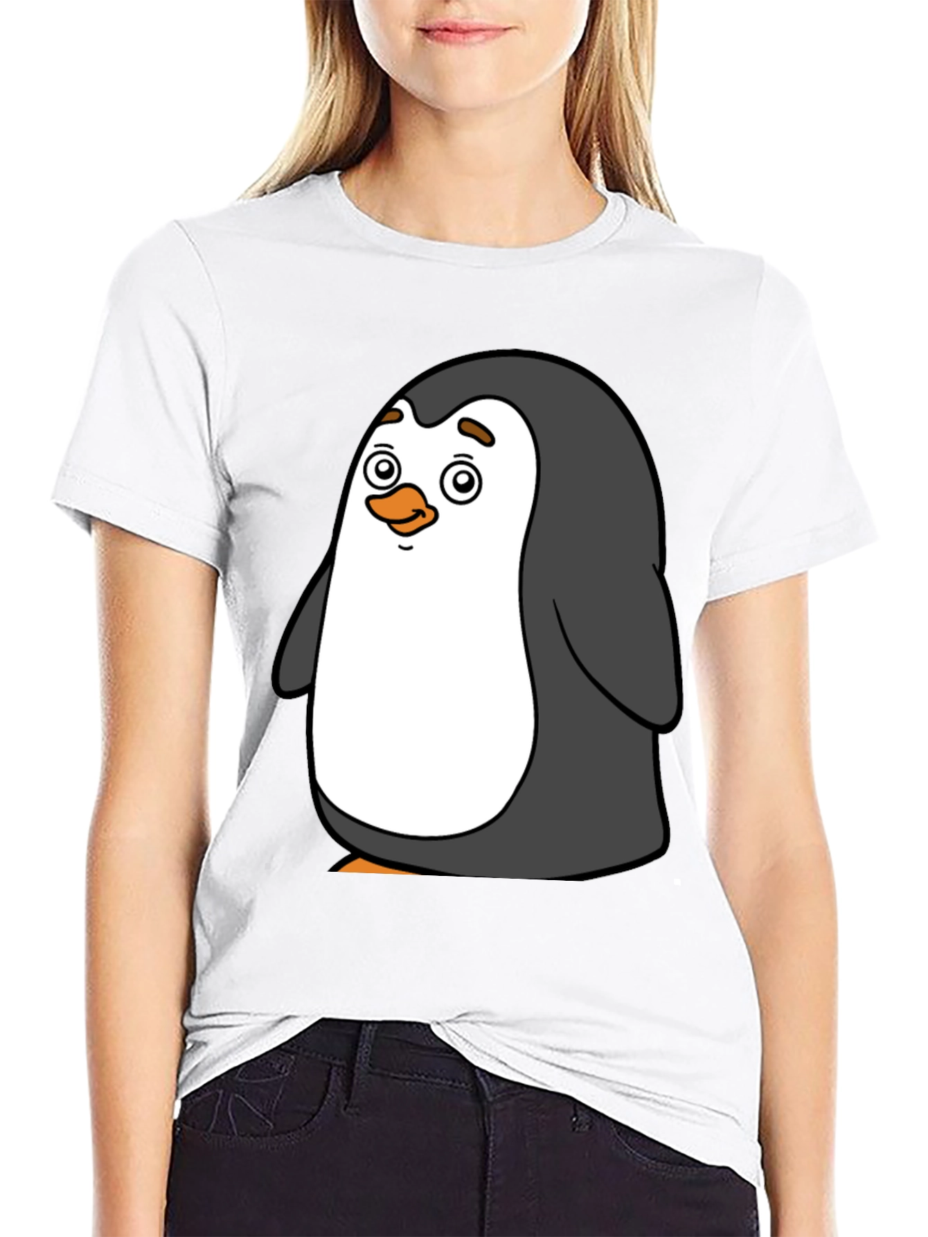 Cute Penguin Graphic Tee - Black